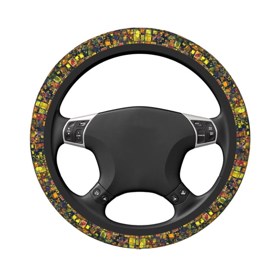 DouZhe Brown Square Bricks Prints Steering Wheel Cover, Universal 15 inch Anti-Slip Odorless Elastic Blocks Car Steering Wheels Cover for Women Men