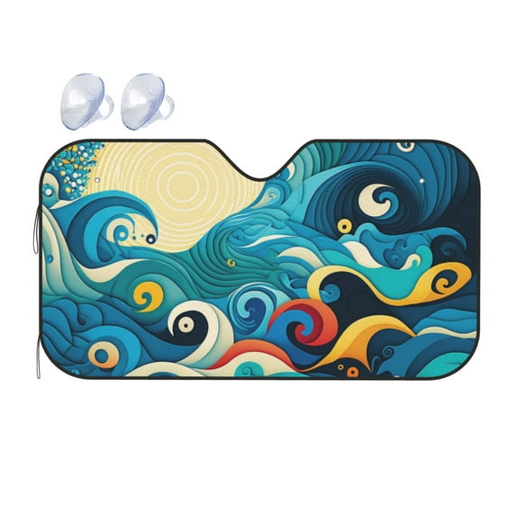 DouZhe Car Sunshades for Windshield, Abstract Ocean Waves Pattern Car Sun Shade Block Heat and UV Rays, 55" x 30"