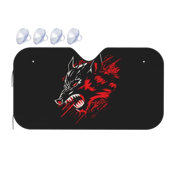 DouZhe Car Sunshades for Windshield, Cartoon Angry Wolf Coyote Pattern Car Sun Shade Block Heat and UV Rays, 55" x 30"