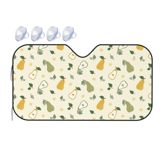 DouZhe Car Sunshades for Windshield, Cartoon Pears Floral Pattern Car Sun Shade Block Heat and UV Rays, 55" x 30"