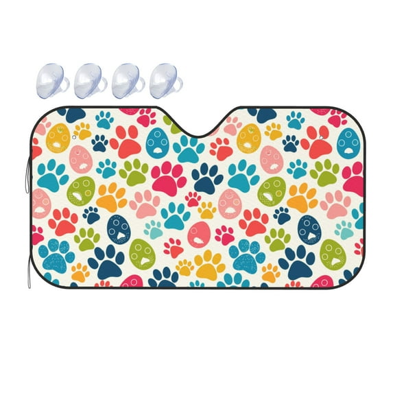DouZhe Car Sunshades for Windshield, Cute Cat Puppy Paws Pattern Car Sun Shade Block Heat and UV Rays, 55" x 30"