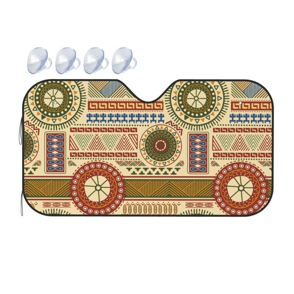 DouZhe Car Sunshades for Windshield, Freedom Day African Decorative Pattern Car Sun Shade Block Heat and UV Rays, 55" x 30"
