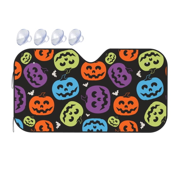 DouZhe Car Sunshades for Windshield, Horror Halloween Pumpkin Monster Pattern Car Sun Shade Block Heat and UV Rays, 55" x 30"
