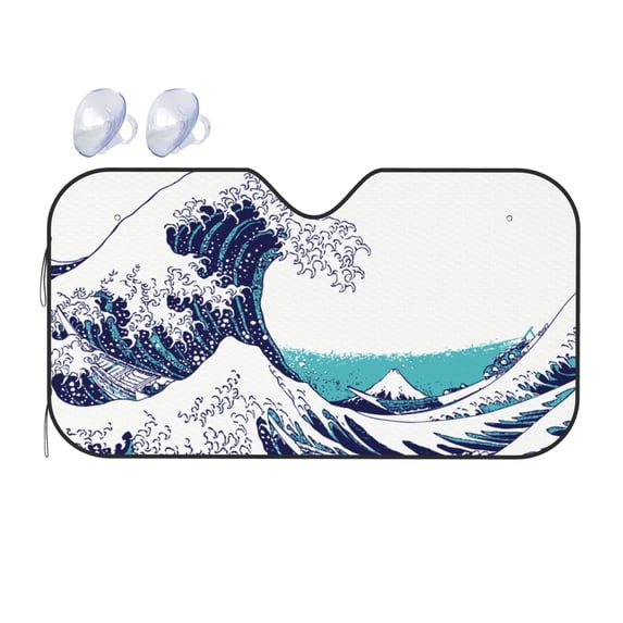 DouZhe Car Sunshades for Windshield, Ocean Splash Wavy Pattern Car Sun Shade Block Heat and UV Rays, 55" x 30"