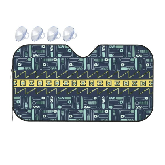 DouZhe Car Sunshades for Windshield, Retro Blue Boho Ethnic Style Pattern Car Sun Shade Block Heat and UV Rays, 55" x 30"