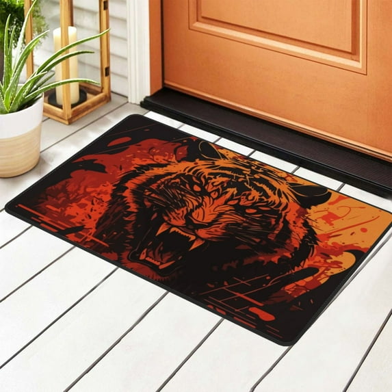 DouZhe Cartoon Angry Orange Tiger Rugs Doormat, Non-Slip Machine Washable Carpets Floor Door Mat , 36" x 24"