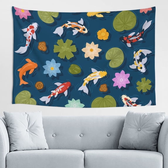 DouZhe Cartoon Koi Fish Japanese Carp Tapestry Wall Hanging Tapestries Dorm Room Home Decor, 60" x 40"