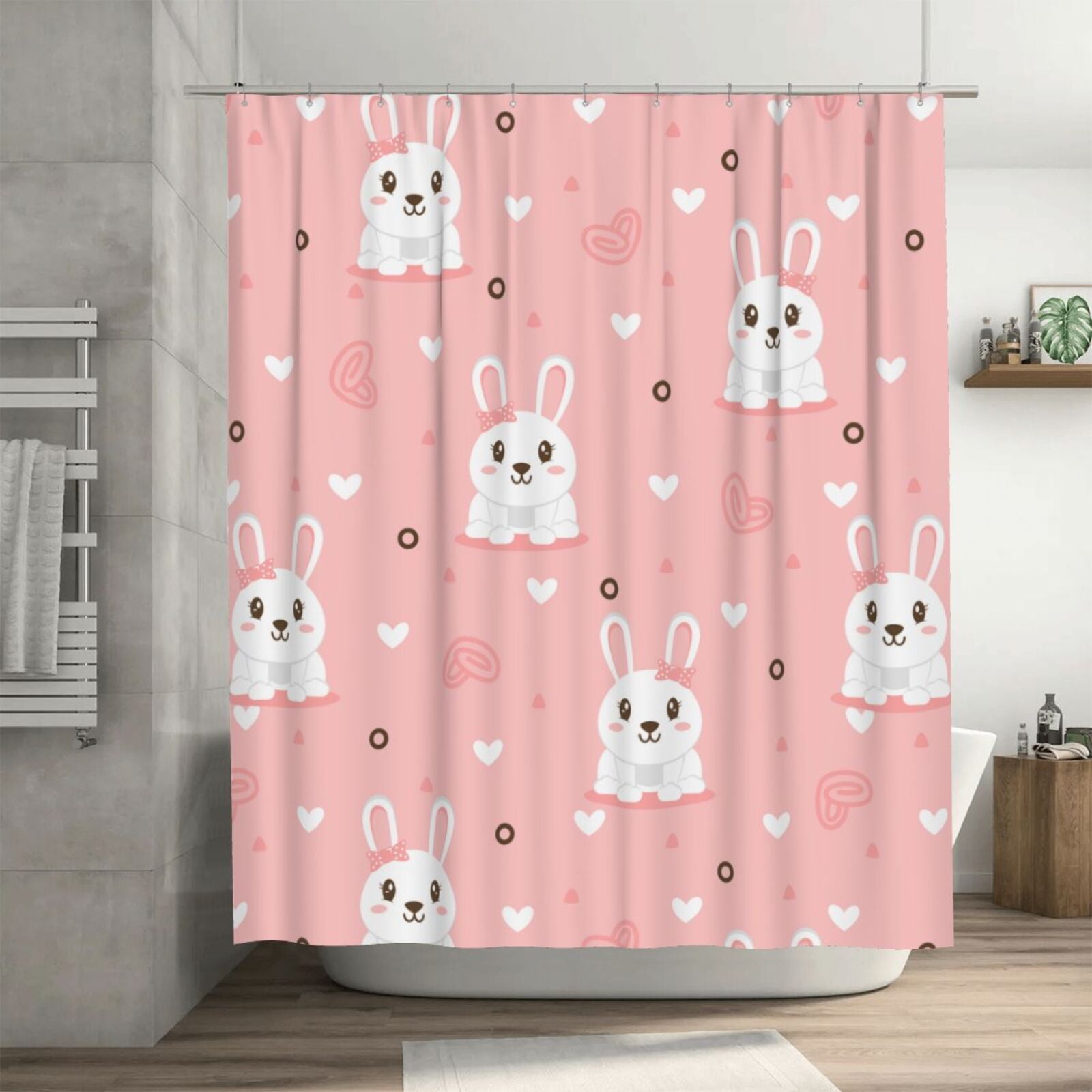 DouZhe Cartoon Pink Pretty Rabbit Pattern Shower Curtain, Waterproof
