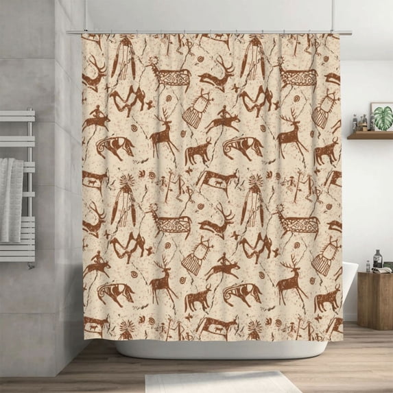 DouZhe Central Asian Rock Paintings Pattern Shower Curtain, Waterproof Bath Curtains for Bathroom Decorations, 72 x 72 inches