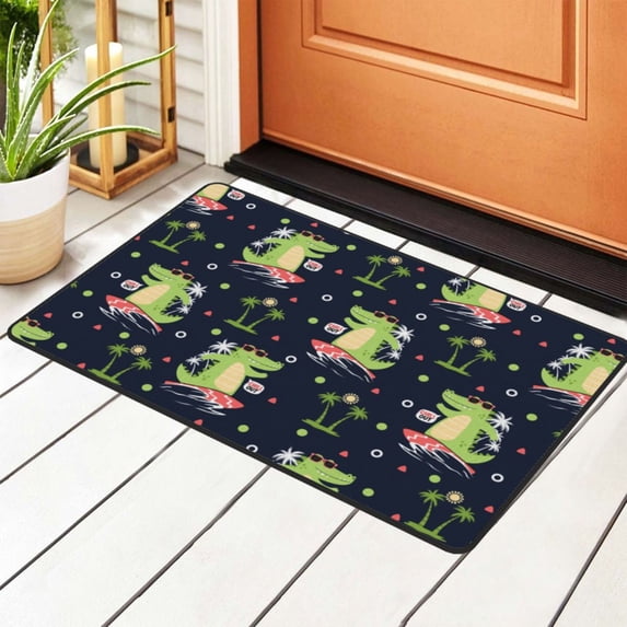 DouZhe Crocodile Surfer Cartoon Trendy Rugs Doormat, Non-Slip Machine Washable Carpets Floor Door Mat , 36" x 24"