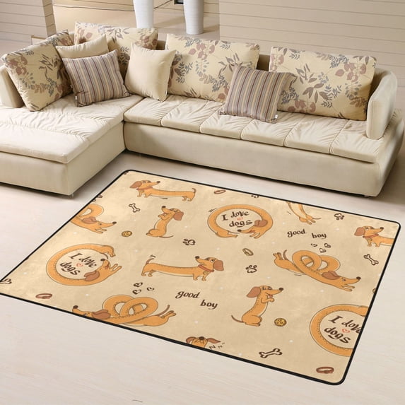 DouZhe Cute Dogs Dachshund Pattern Area Rugs Non-Slip Machine Washable Floor Mat, Style Carpet Doormat, 63x48 inches
