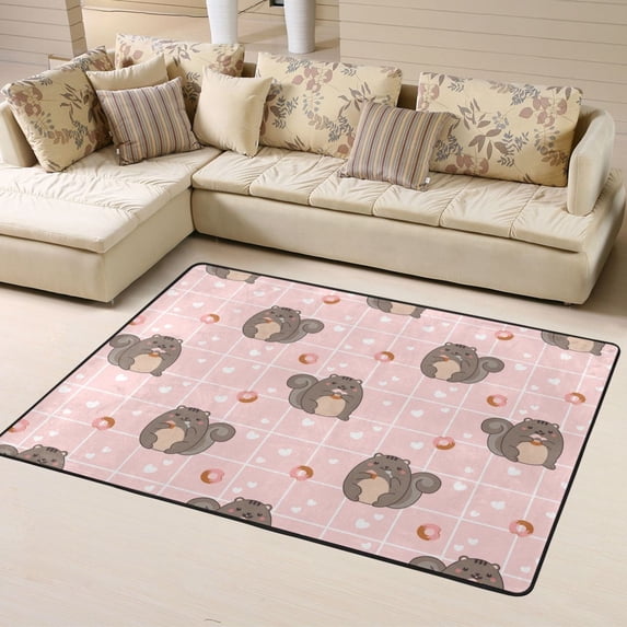 DouZhe Cute Pink Squirrel Pattern Area Rugs Non-Slip Machine Washable Floor Mat, Style Carpet Doormat, 63x48 inches
