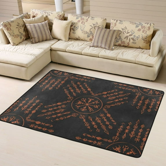 DouZhe Dark Runics Yellow Symbols Pattern Area Rugs Non-Slip Machine Washable Floor Mat, Style Carpet Doormat, 63x48 inches