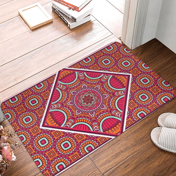 DouZhe Doormat Non-Slip Washable Floor Mat, Indoor Area Rug Geometric Ethnic Floral Batik Pattern Carpet, 24x16 inches