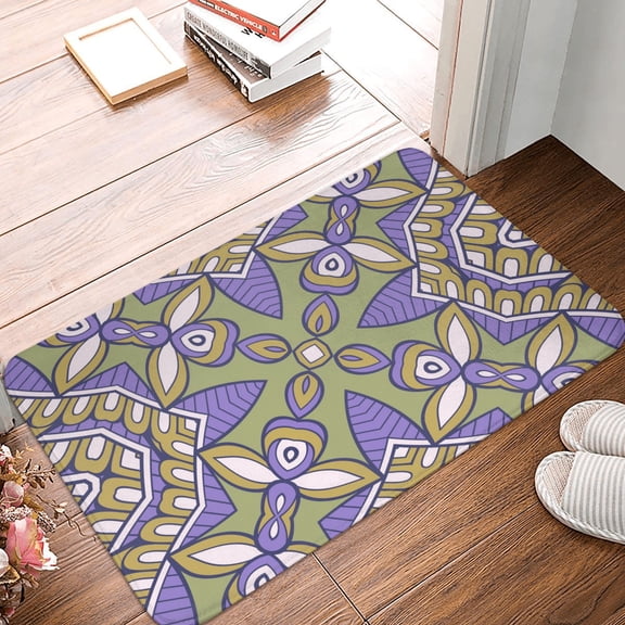 DouZhe Doormat Non-Slip Washable Floor Mat, Indoor Area Rug Geometric Mandala Kaleidoscope Fractal Pattern Carpet, 24x16 inches