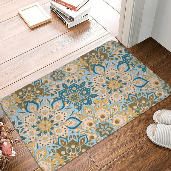 DouZhe Doormat Non-Slip Washable Floor Mat, Indoor Area Rug Vintage Orienta Mandala Elements Pattern Carpet, 24x16 inches