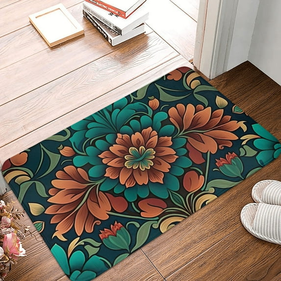 DouZhe Doormat Non-Slip Washable Floor Mat, Indoor Area Rug Vintage Rustic Style Flower Pattern Carpet, 24x16 inches
