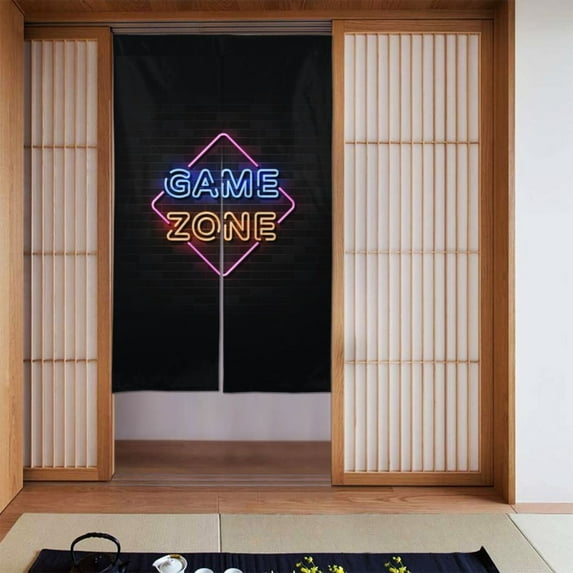 DouZhe Doorway Drape Split Curtains, Game Zone Neon Signs Pattern Room Divider Privacy Door Curtains, 34" x 56"
