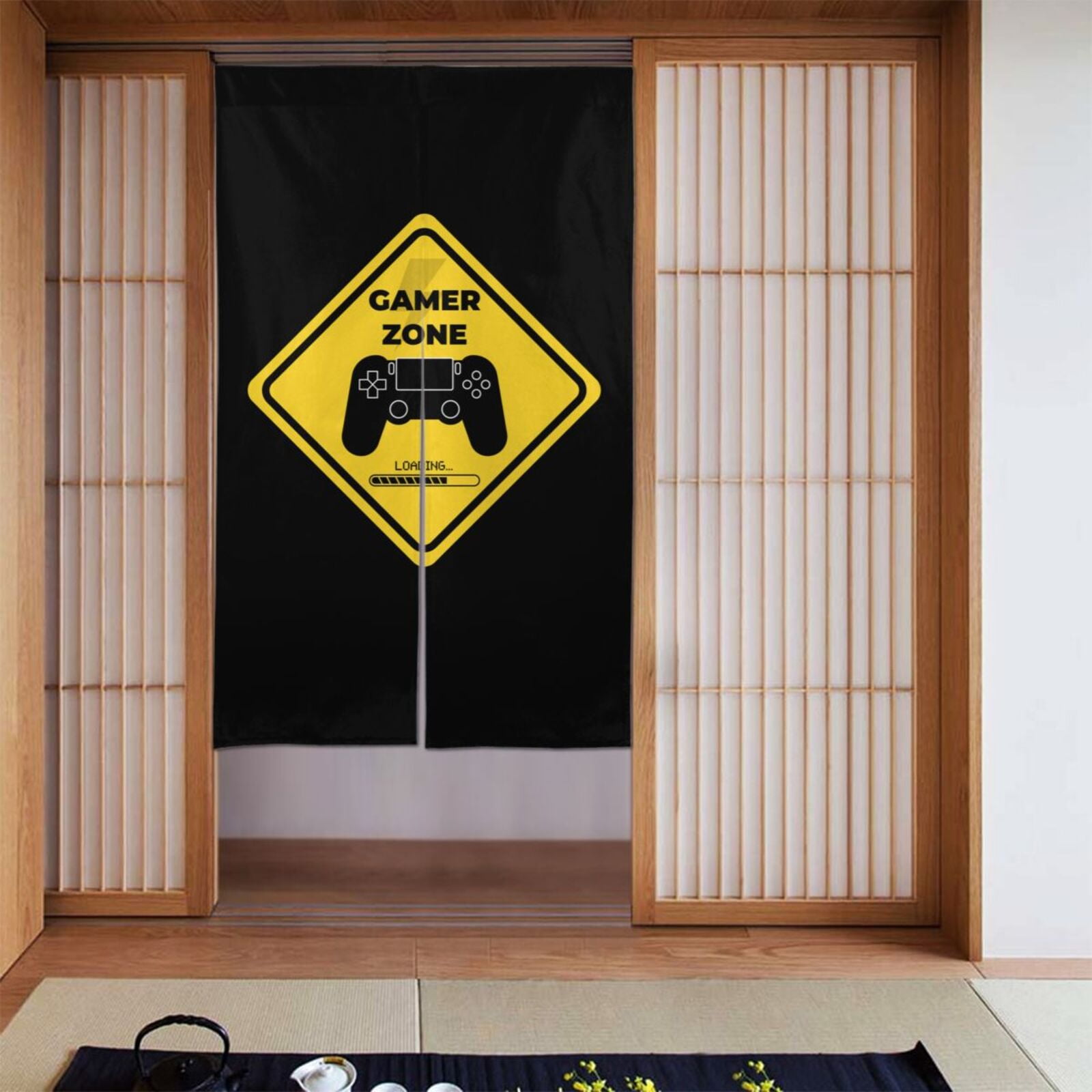 DouZhe Doorway Drape Split Curtains, Gamer Zone Warning Sign Pattern ...