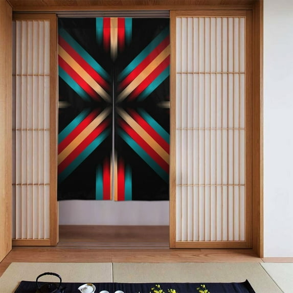 DouZhe Doorway Drape Split Curtains, Gradient Halftone Lines Pattern Room Divider Privacy Door Curtains, 34" x 56"