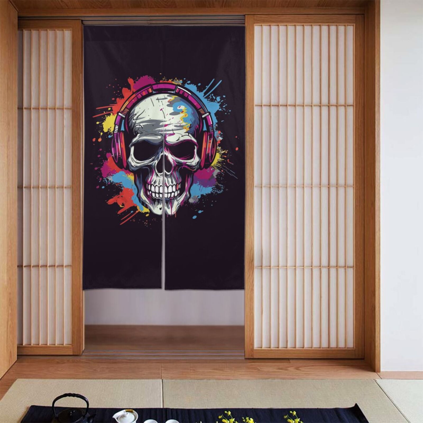 DouZhe Doorway Drape Split Curtains, Hip Hop Skull Graffiti Pattern ...