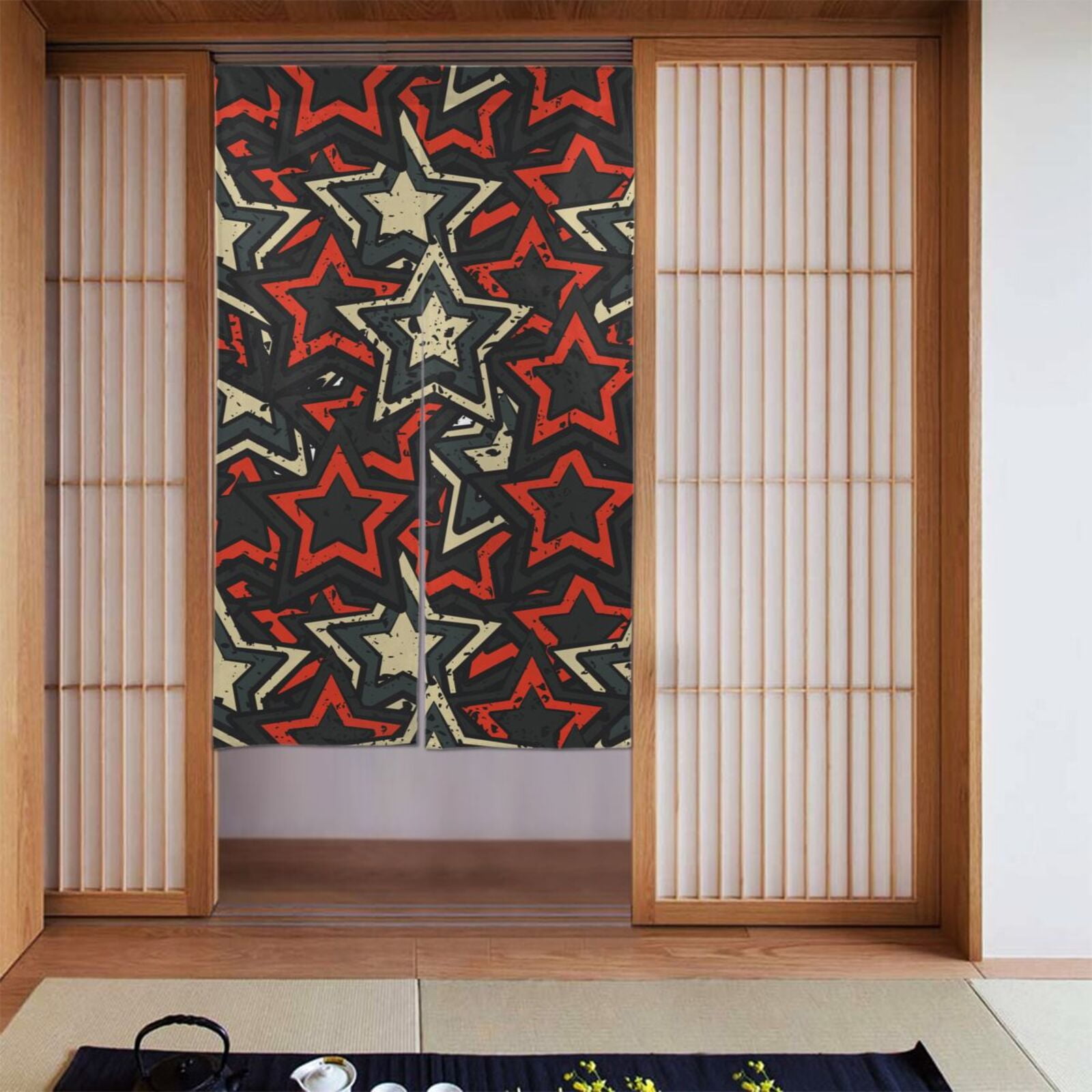 DouZhe Doorway Drape Split Curtains, Vintage Grunge Stars Pattern Room ...