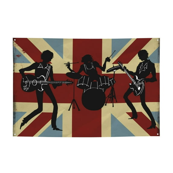 DouZhe England Flag Band Sign Banner, Drums Guitar Rock Hanging Banners Backdrop Festive Party Decor for Indoor Outdoor, 47 x 71 Inches