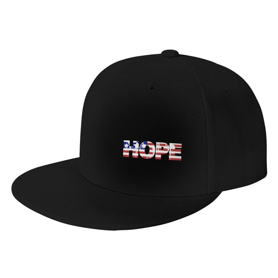 DouZhe Flat Brim Cap Snapback Hat, America Hope Usa Us Flag Prints Adjustable Black Adult Baseball Cap