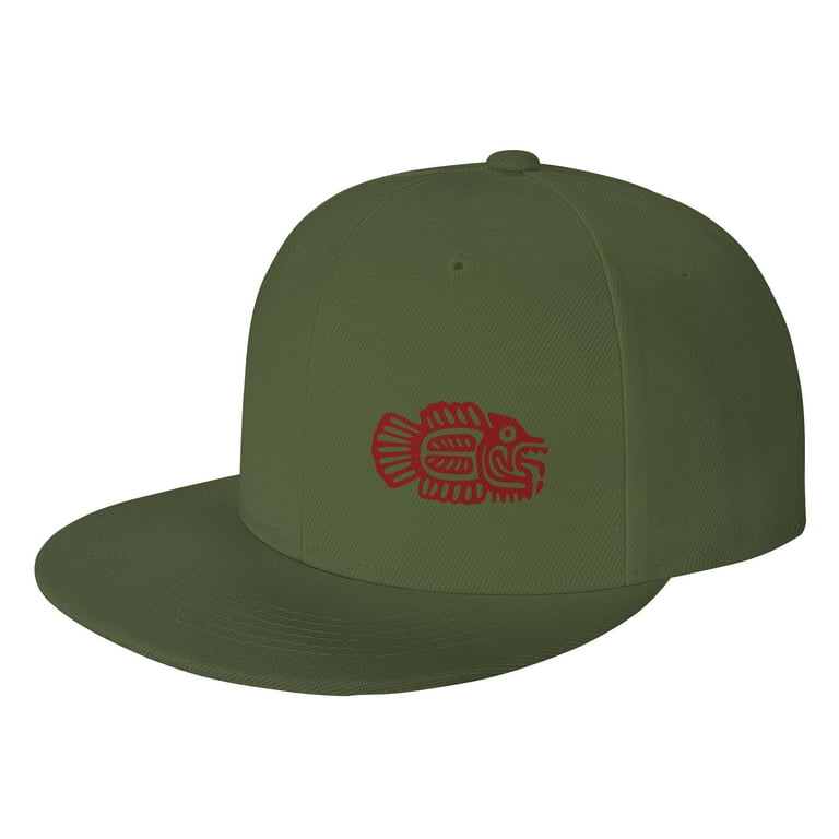 DouZhe Flat Brim Cap Snapback Hat, Aztec Tribal Style Fish Prints  Adjustable Green Adult Baseball Cap 