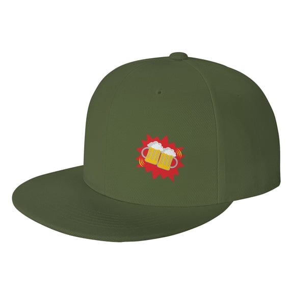 DouZhe Flat Brim Cap Snapback Hat, Beer Glasses Cheers Prints Adjustable Green Adult Baseball Cap