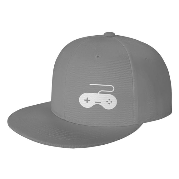 DouZhe Flat Brim Cap Snapback Hat, Cartoon Gamepad Prints Adjustable Gray Adult Baseball Cap