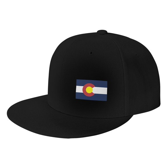 DouZhe Flat Brim Cap Snapback Hat, Colorado State Seal Flag Prints Adjustable Black Adult Baseball Cap