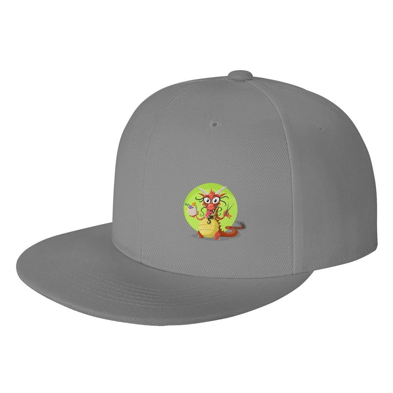 DouZhe Flat Brim Cap Snapback Hat, Dragon Spaghetti Fish Prints Adjustable  Gray Adult Baseball Cap 