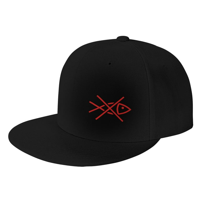 DouZhe Flat Brim Cap Snapback Hat, No Fishing Prints Adjustable Black Adult  Baseball Cap