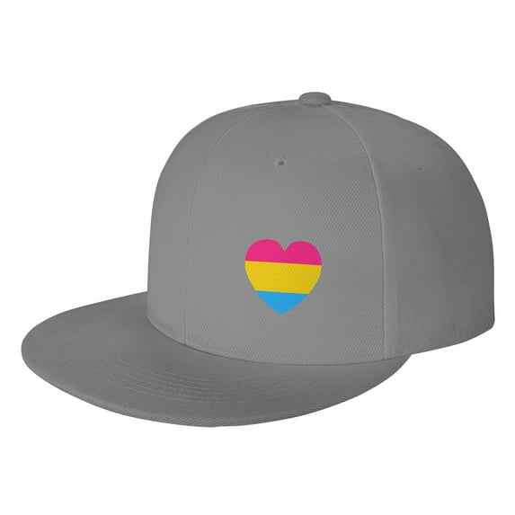 DouZhe Flat Brim Cap Snapback Hat, Pansexual Pride Love Heart Prints Adjustable Gray Adult Baseball Cap