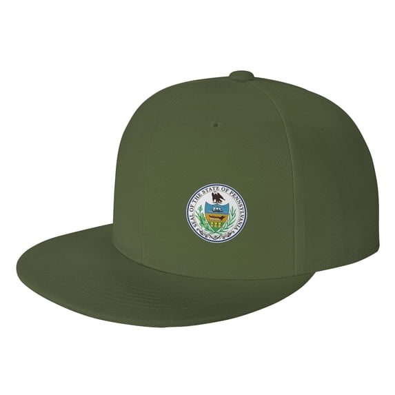 DouZhe Flat Brim Cap Snapback Hat, Pennsylvania State Seal Flag Prints Adjustable Green Adult Baseball Cap