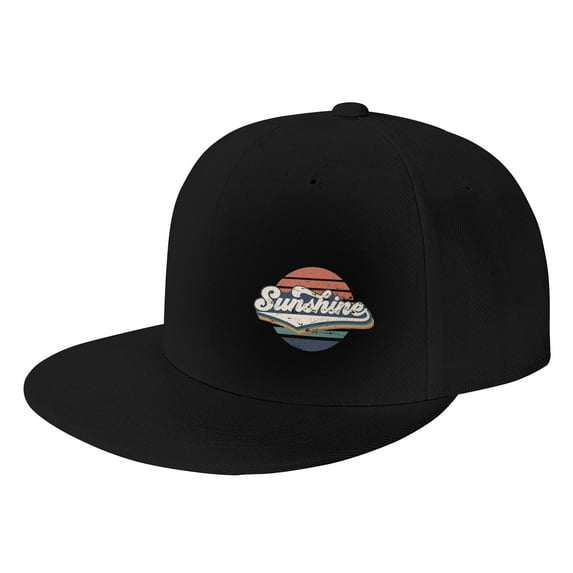 DouZhe Flat Brim Cap Snapback Hat, Retro Sunshine Prints Adjustable Black Adult Baseball Cap