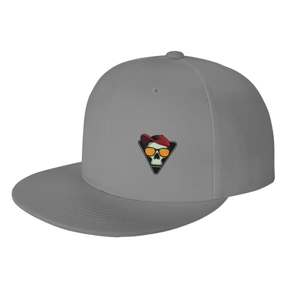 DouZhe Flat Brim Cap Snapback Hat, Skull Cool Skeleton Prints Adjustable Gray Adult Baseball Cap