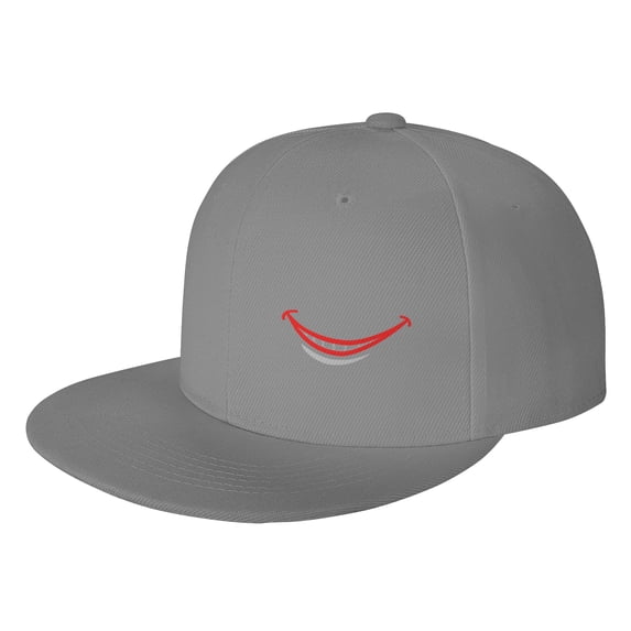 DouZhe Flat Brim Cap Snapback Hat, Smile Grin Lips Prints Adjustable Gray Adult Baseball Cap