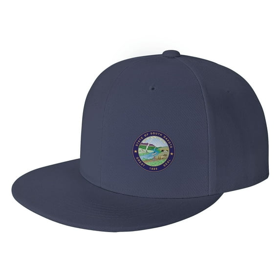DouZhe Flat Brim Cap Snapback Hat, South Dakota State Emblem Flag Prints Adjustable Blue Adult Baseball Cap