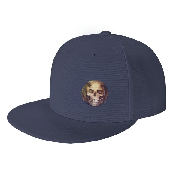 DouZhe Flat Brim Cap Snapback Hat, Steampunk Skull Prints Adjustable Blue Adult Baseball Cap