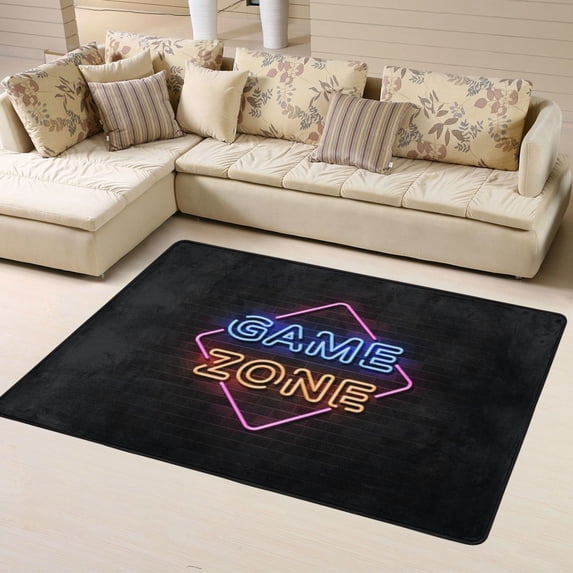 DouZhe Game Zone Neon Signs Pattern Area Rugs Non-Slip Machine Washable Floor Mat, Style Carpet Doormat, 63x48 inches