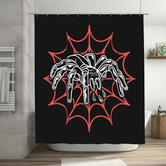 DouZhe Halloween Cobweb Horror Spider Pattern Shower Curtain, Waterproof Bath Curtains for Bathroom Decorations, 72 x 72 inches