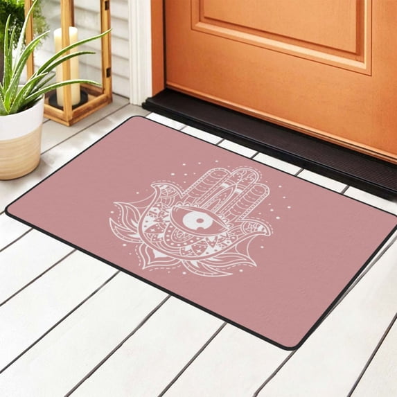 DouZhe Hand of Fatima Symbol Pink Rugs Doormat, Non-Slip Machine Washable Carpets Floor Door Mat , 36" x 24"