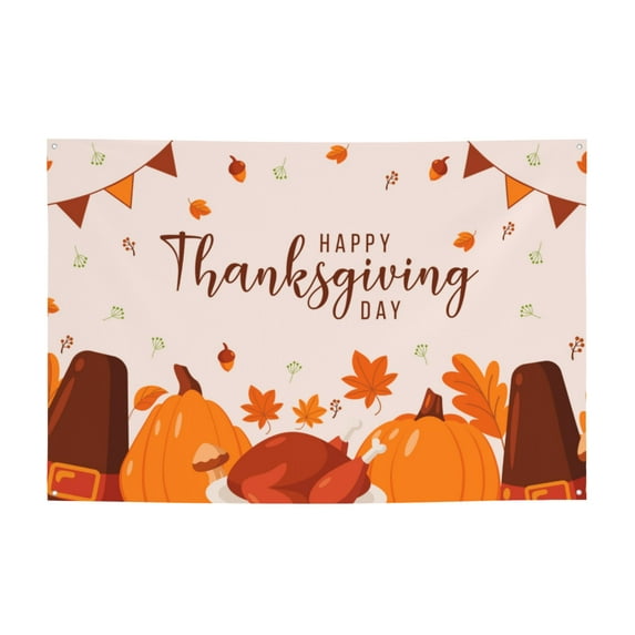 DouZhe Happy Thanksgiving Day Sign Banner, Hanging Banners Backdrop Festive Party Decor for Indoor Outdoor, 47 x 71 Inches