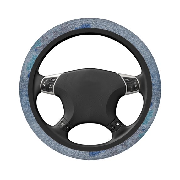 DouZhe Jeans Spotty Prints Steering Wheel Cover, Universal 15 inch Anti-Slip Odorless Elastic Blue Texture Car Steering Wheels Cover for Women Men