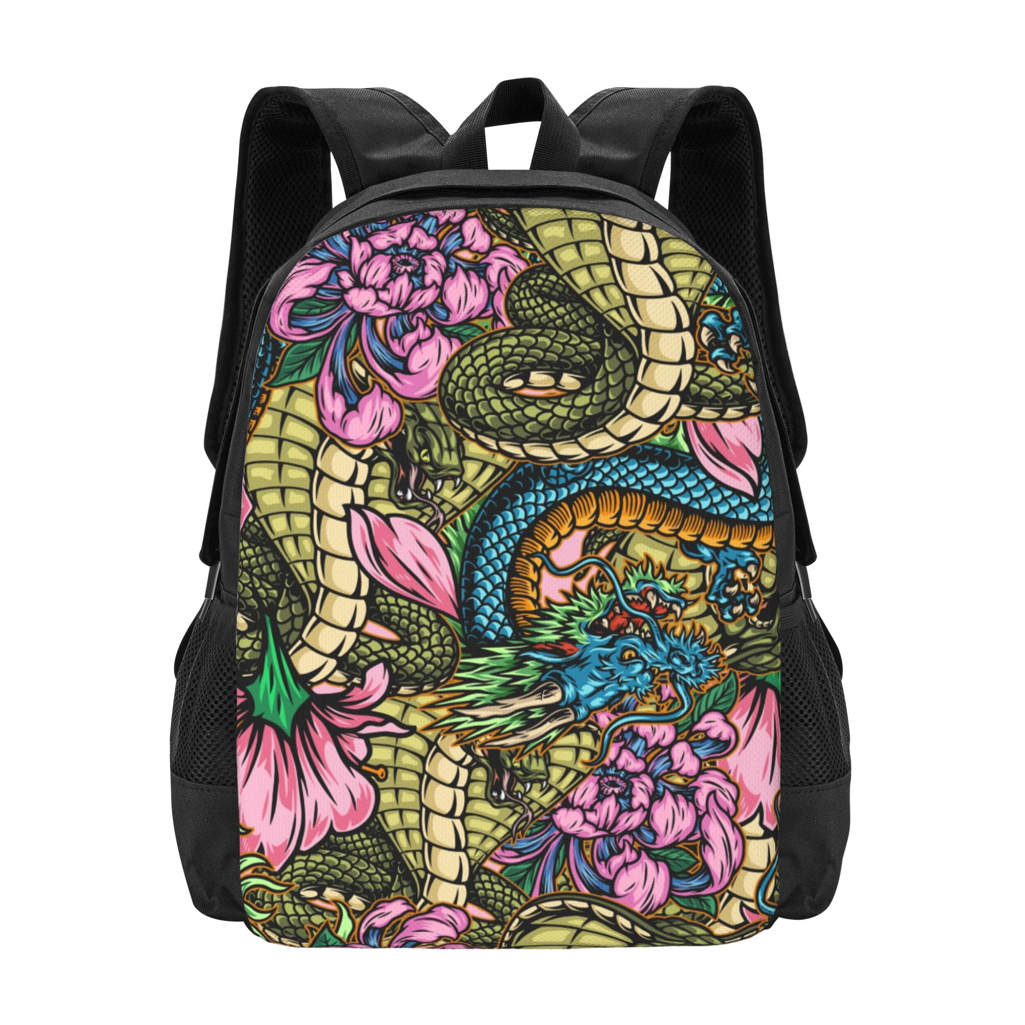 DouZhe Lightweight Backpack, Colorful Vintage Fantasy Dragons Prints