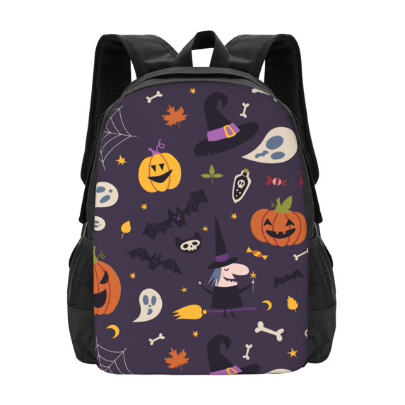 DouZhe Lightweight Backpack, Halloween Pumpkins Bats Witch Prints Travel Outdoor Hiking Bag School Bookbag Casual Daypack Backpacks for Women Men