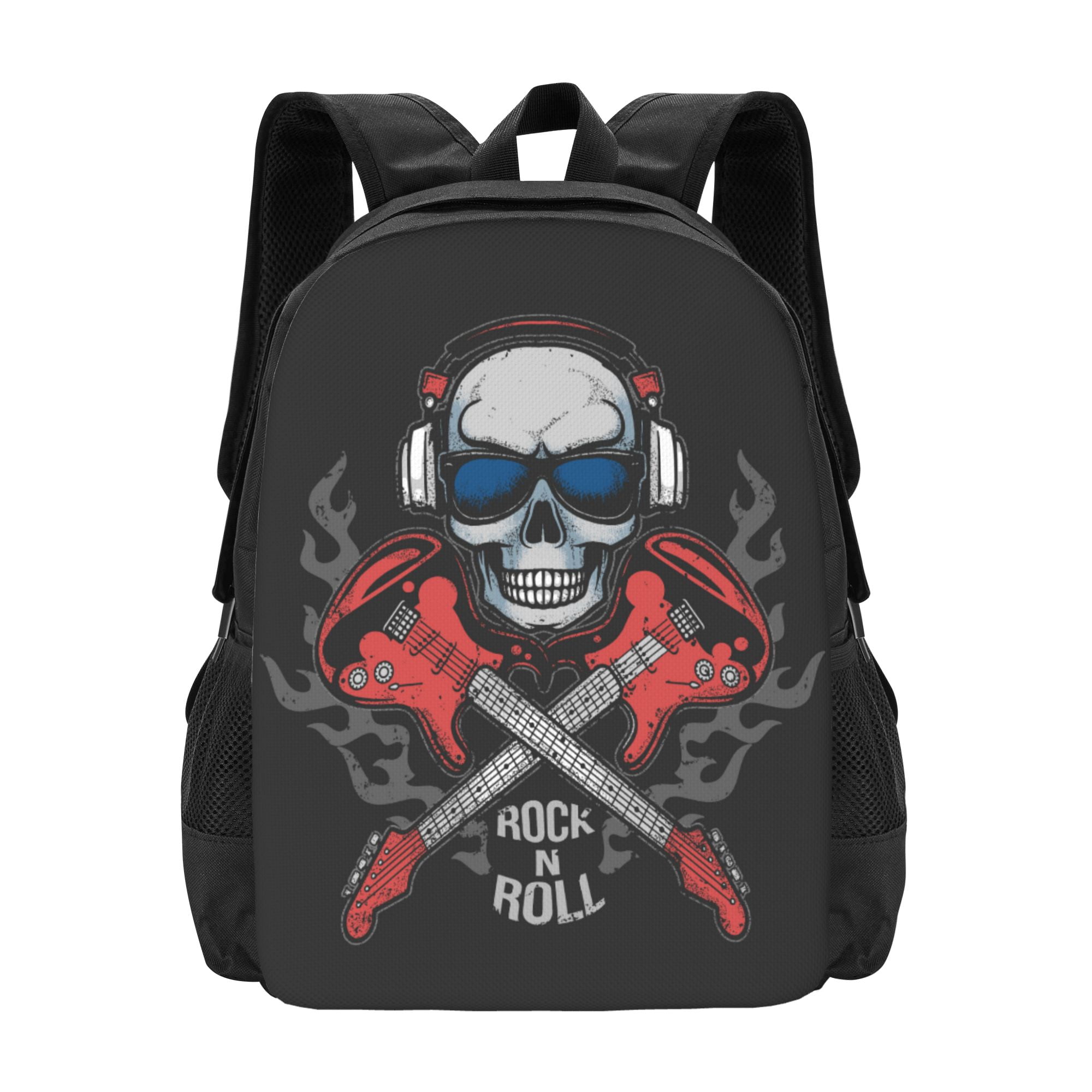 DouZhe Lightweight Backpack, Rock n Roll Guitar Skull Prints Travel Outdoor Hiking Bag School Bookbag Casual Daypack Backpacks for Women Men