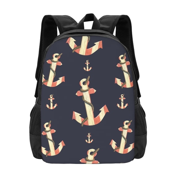 DouZhe Lightweight Backpack, Watercolor Anchors Nautical Prints Travel Outdoor Hiking Bag School Bookbag Casual Daypack Backpacks for Women Men